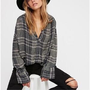 Free People Fearless Love Oversized Metallic Plaid Top - size Medium